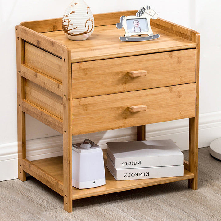 Traditional Japanese Square Bamboo Side Table 1/2 - Drawer For Living Room