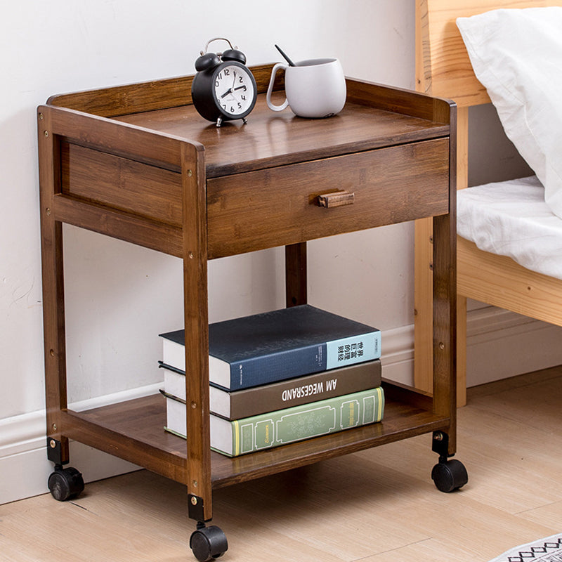 Traditional Japanese Square Bamboo Side Table 1/2 - Drawer For Living Room