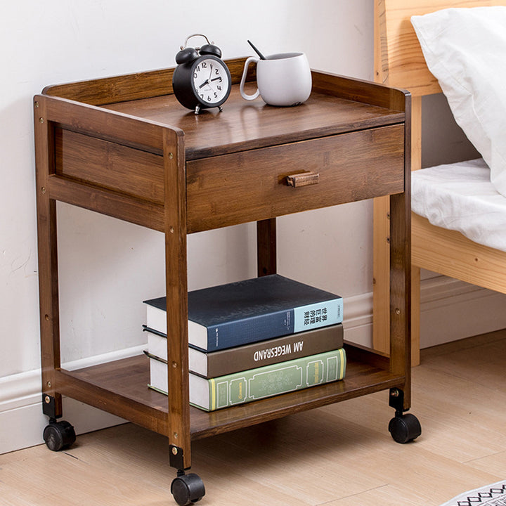 Traditional Japanese Square Bamboo Side Table 1/2 - Drawer For Living Room
