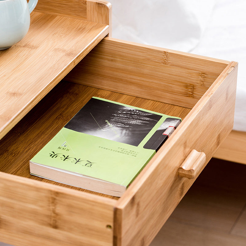 Traditional Japanese Square Bamboo Side Table 1/2 - Drawer For Living Room