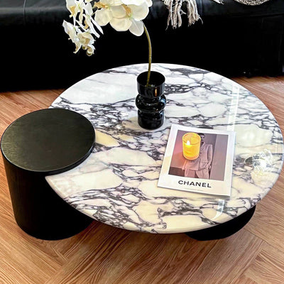 Contemporary Scandinavian Round Marble Solid Wood Coffee Table 1 - Tier For Living Room