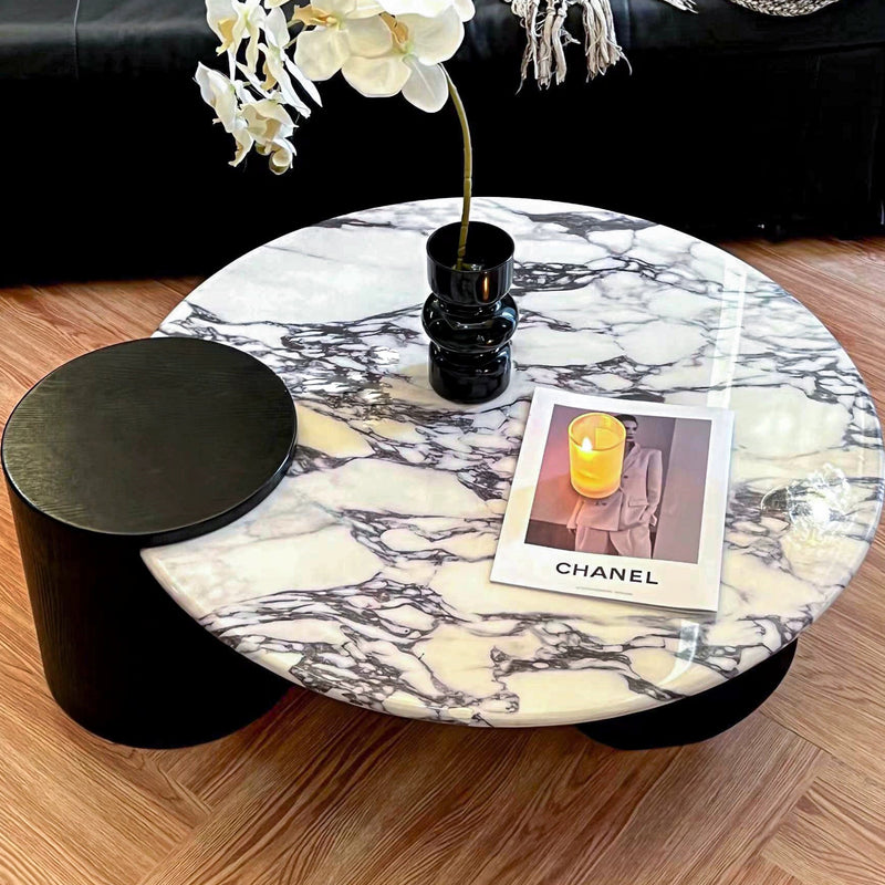 Contemporary Scandinavian Round Marble Solid Wood Coffee Table 1 - Tier For Living Room