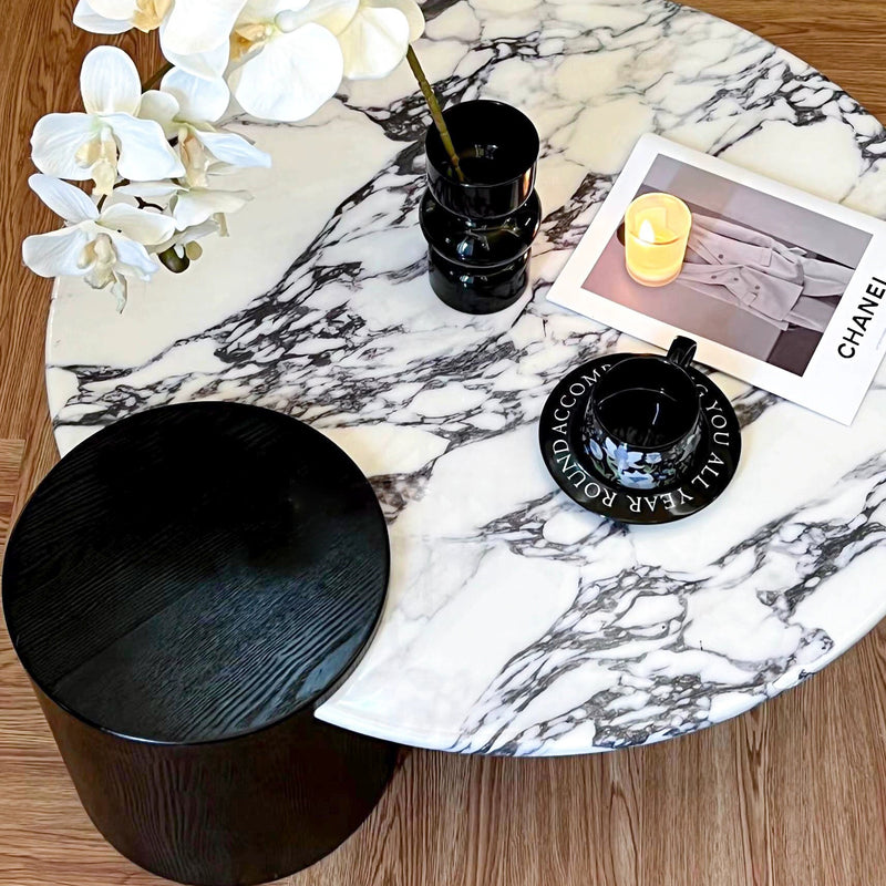 Contemporary Scandinavian Round Marble Solid Wood Coffee Table 1 - Tier For Living Room