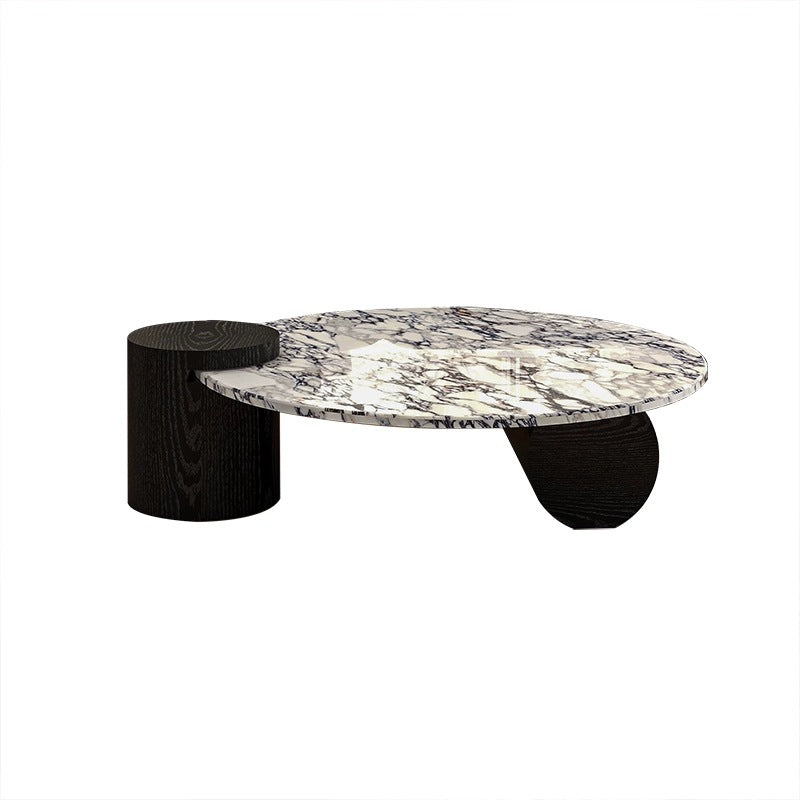 Contemporary Scandinavian Round Marble Solid Wood Coffee Table 1 - Tier For Living Room