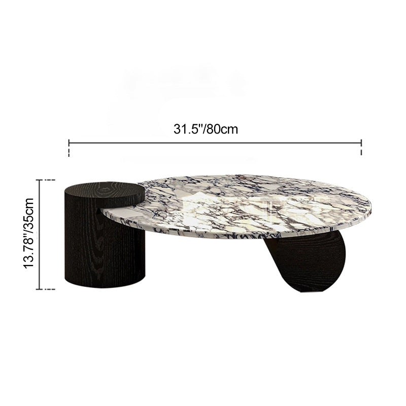 Contemporary Scandinavian Round Marble Solid Wood Coffee Table 1 - Tier For Living Room