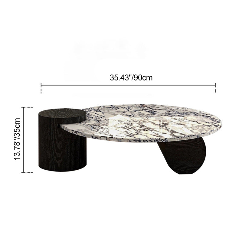 Contemporary Scandinavian Round Marble Solid Wood Coffee Table 1 - Tier For Living Room