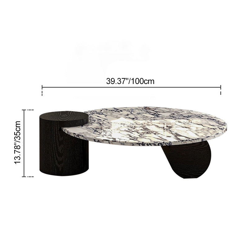 Contemporary Scandinavian Round Marble Solid Wood Coffee Table 1 - Tier For Living Room