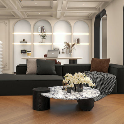 Contemporary Scandinavian Round Marble Solid Wood Coffee Table 1 - Tier For Living Room