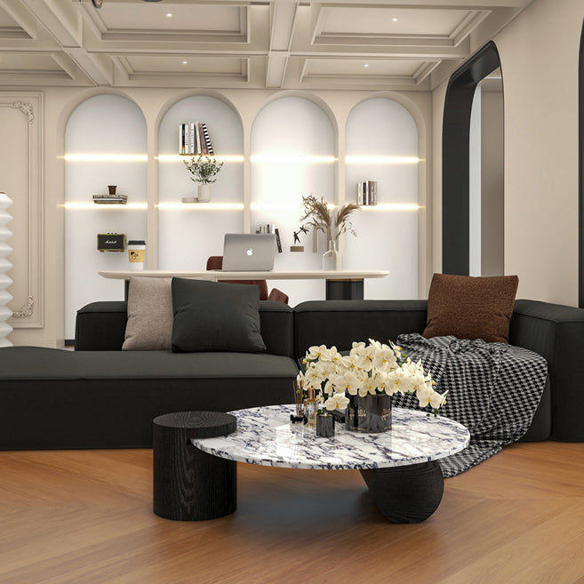 Contemporary Scandinavian Round Marble Solid Wood Coffee Table 1 - Tier For Living Room