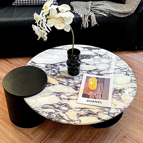 Contemporary Scandinavian Round Marble Solid Wood Coffee Table 1 - Tier For Living Room