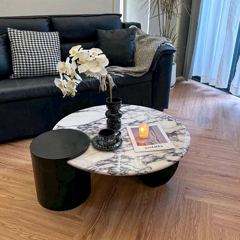 Contemporary Scandinavian Round Marble Solid Wood Coffee Table 1 - Tier For Living Room