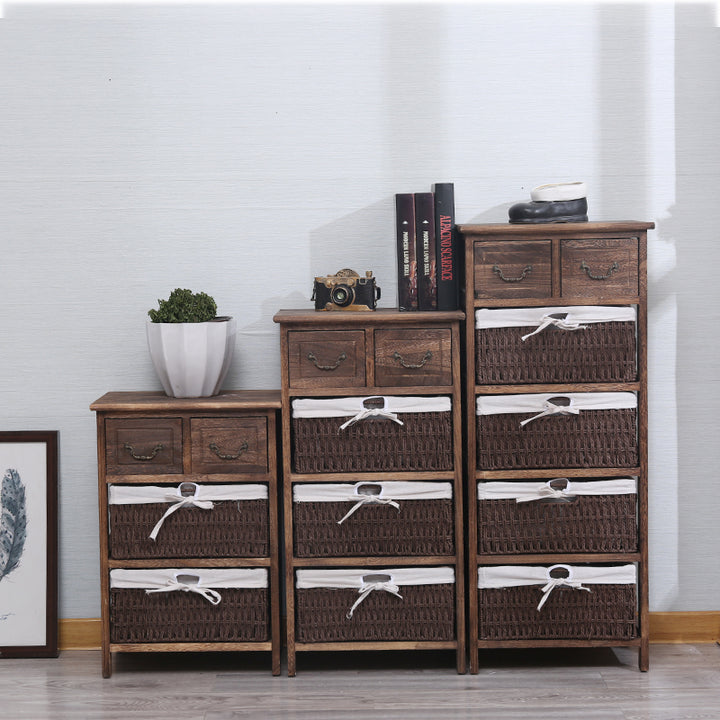 Traditional Vintage Rectangle Cube Paulownia Wood Rope Weaving Storage Cabinet  3/4/5 - Tier For Living Room