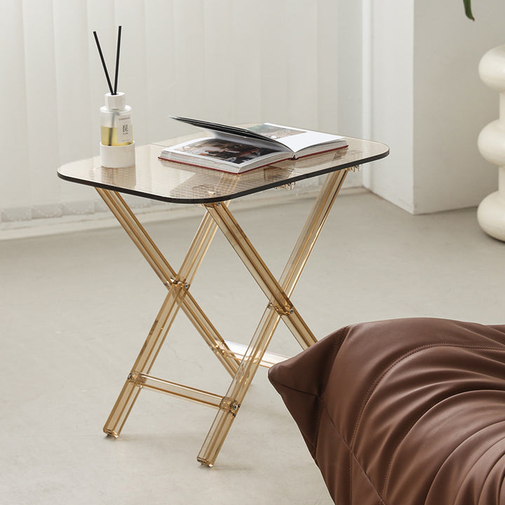 Modern Simplicity Square Foldable Transparent Full PC Side Table 1 - Tier For Living Room