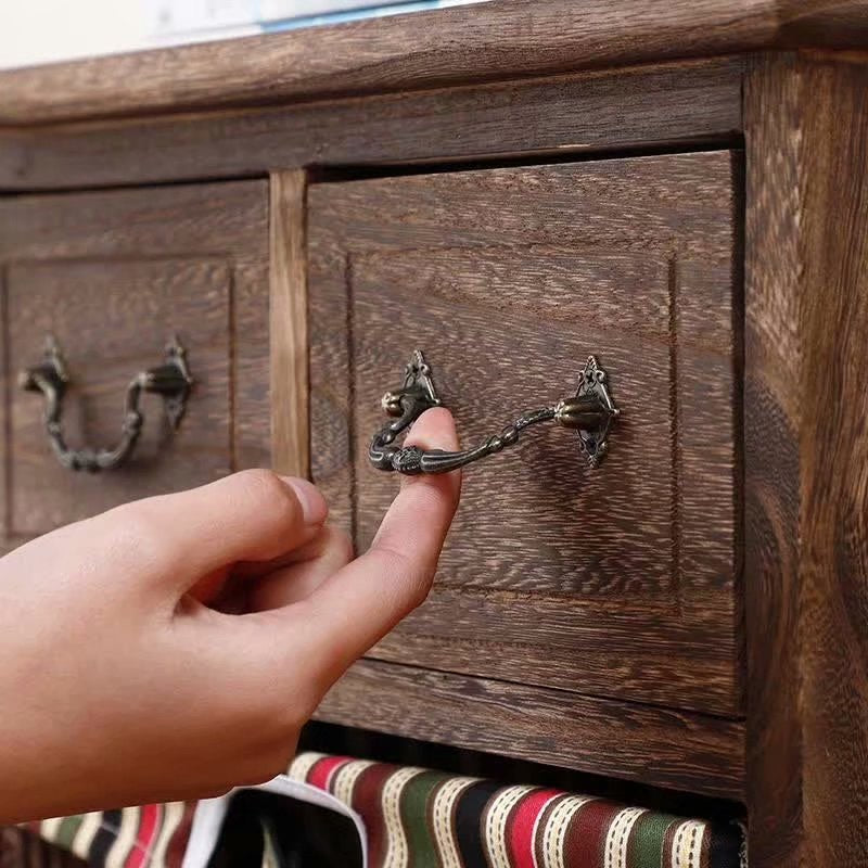 Traditional Rustic Rectangle Cube Storage Cabinet Paulownia Wood Striped Fabric Hardware Rattan Weaving Side Table 3/4/5 - Tier For Living Room