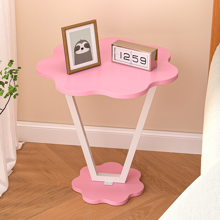 Contemporary Simplicity Flowers Medium Density Fiberboard Iron Side Table 2 - Tier For Bedroom
