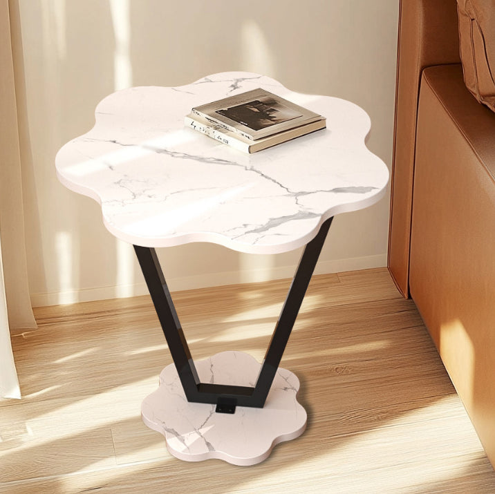 Contemporary Simplicity Flowers Medium Density Fiberboard Iron Side Table 2 - Tier For Bedroom