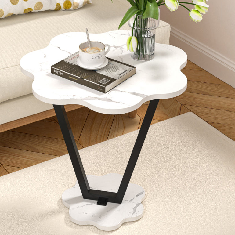 Contemporary Simplicity Flowers Medium Density Fiberboard Iron Side Table 2 - Tier For Bedroom