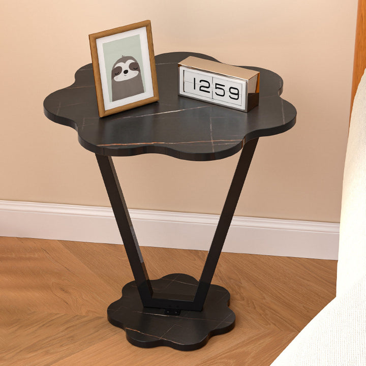 Contemporary Simplicity Flowers Medium Density Fiberboard Iron Side Table 2 - Tier For Bedroom