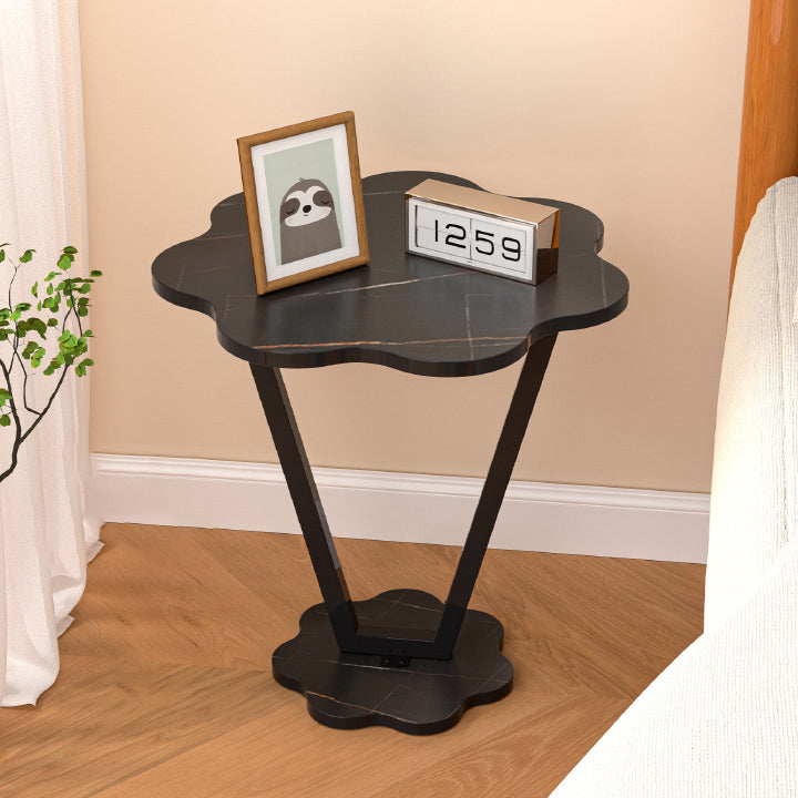 Contemporary Simplicity Flowers Medium Density Fiberboard Iron Side Table 2 - Tier For Bedroom