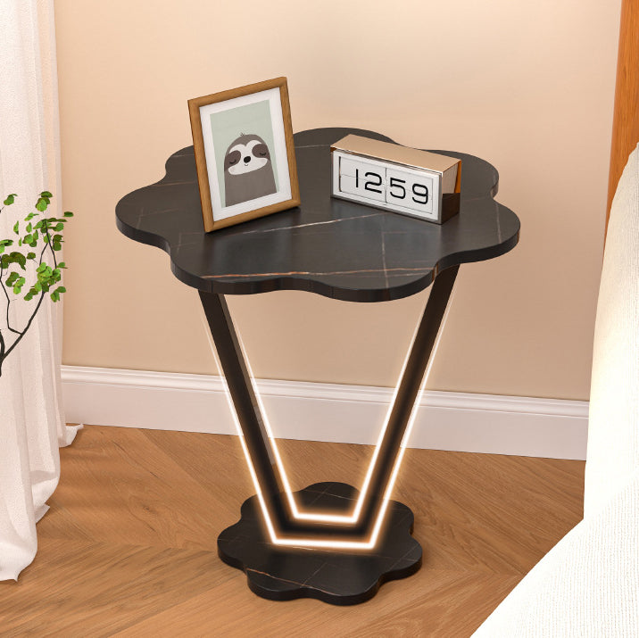 Contemporary Simplicity Flowers Medium Density Fiberboard Iron Side Table 2 - Tier For Bedroom
