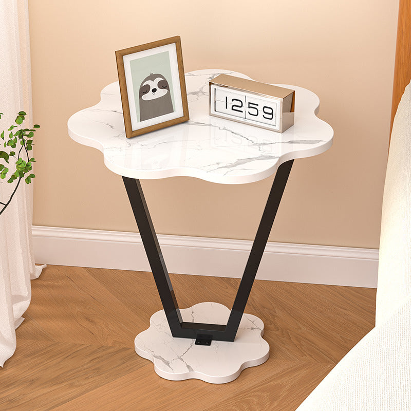 Contemporary Simplicity Flowers Medium Density Fiberboard Iron Side Table 2 - Tier For Bedroom