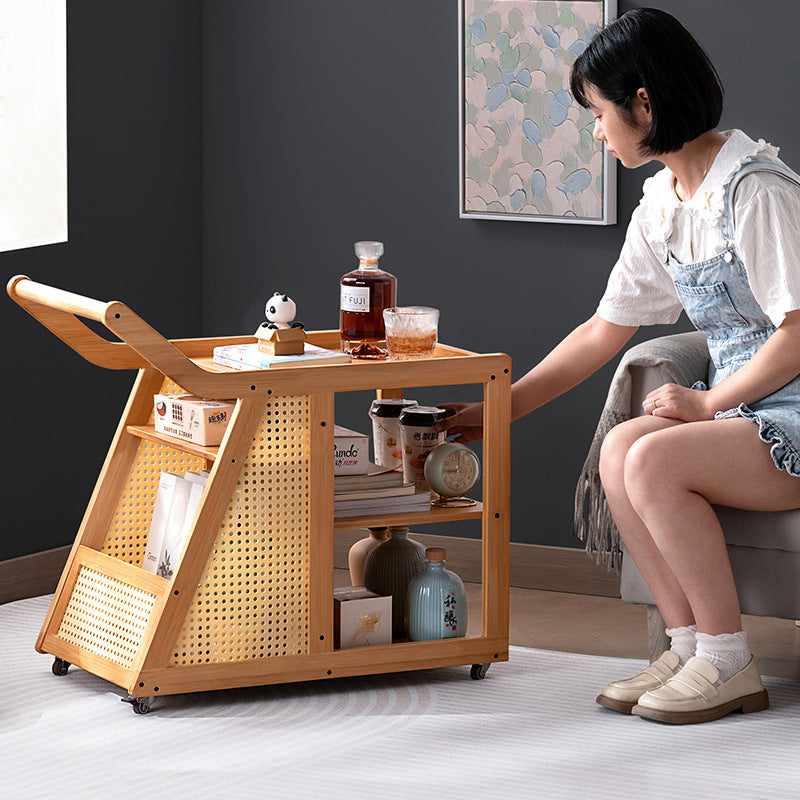 Contemporary Simplicity Right-angled Trapezoid Bamboo Acrylic Side Table 3 - Tier For Living Room