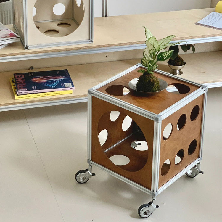Contemporary Creative Square Cube Hole Solid Wood Side Table 1 - Storage For Living Room