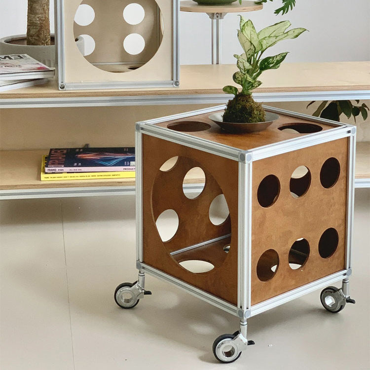 Contemporary Creative Square Cube Hole Solid Wood Side Table 1 - Storage For Living Room