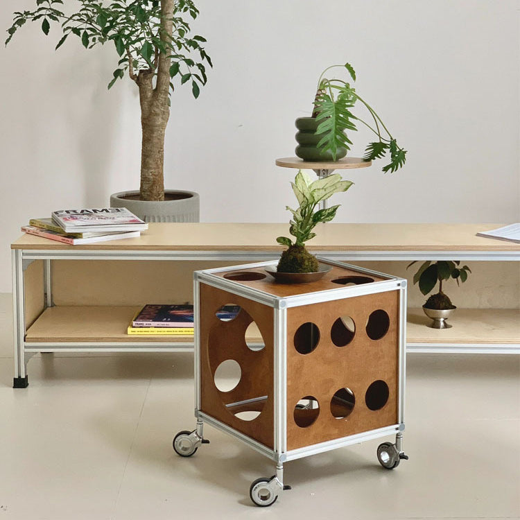 Contemporary Creative Square Cube Hole Solid Wood Side Table 1 - Storage For Living Room