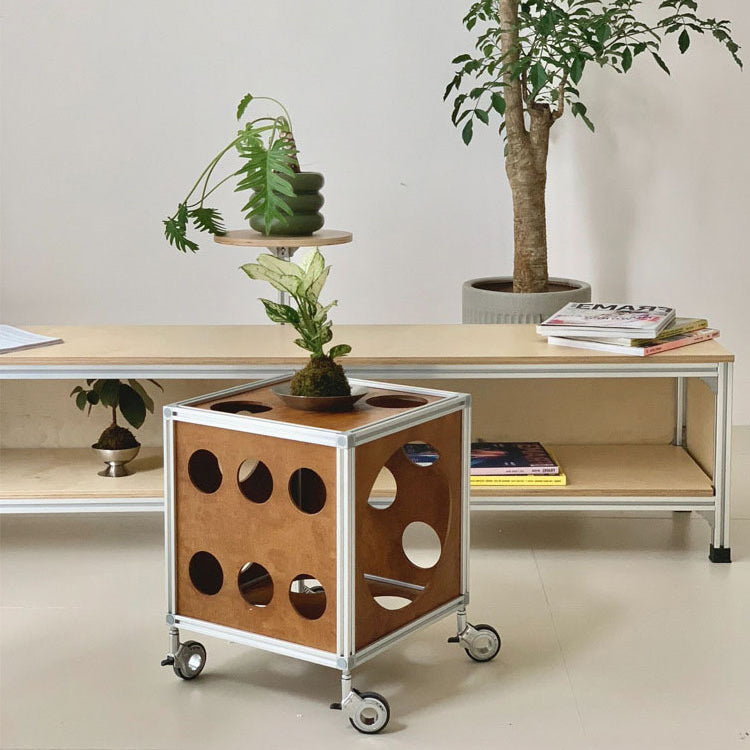 Contemporary Creative Square Cube Hole Solid Wood Side Table 1 - Storage For Living Room