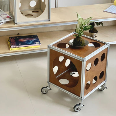 Contemporary Creative Square Cube Hole Solid Wood Side Table 1 - Storage For Living Room