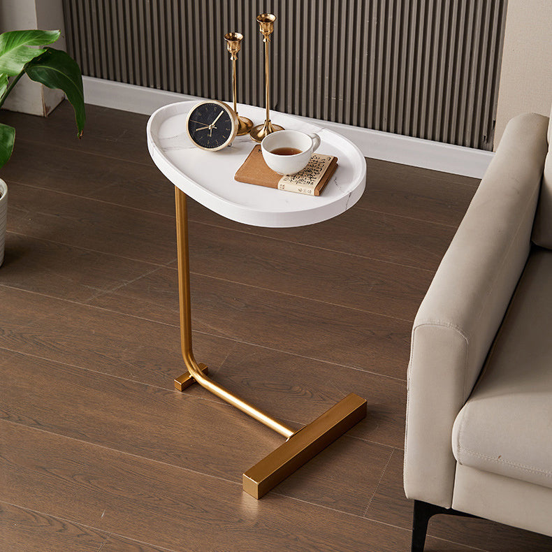 Contemporary Nordic Water Drop Shape Geometry Density Board Iron Side Table 1 - Tier For Living Room