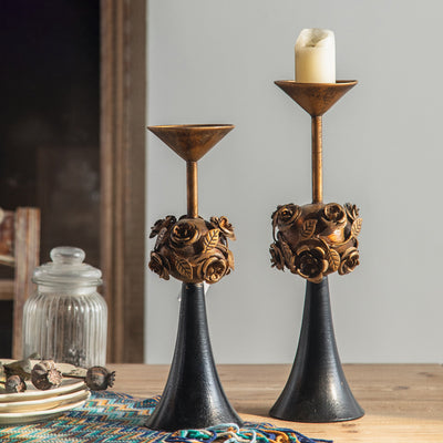 Traditional French Carved Decorative Aromatherapy Iron Wood Candlestick 1 - Tier For Living Room