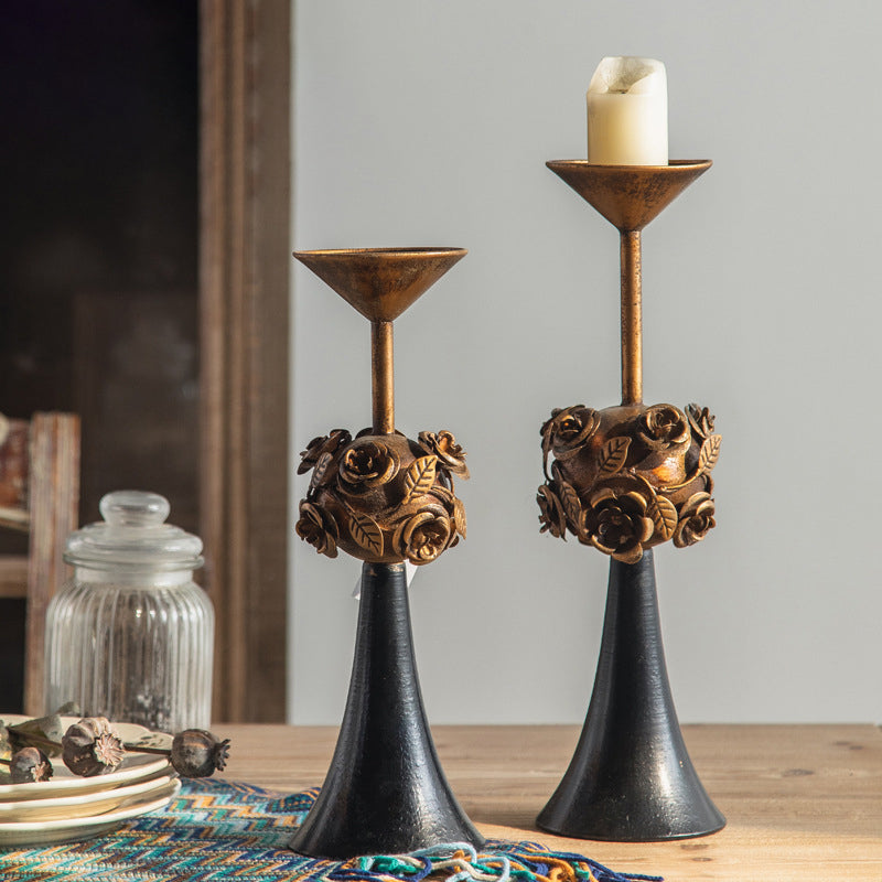 Traditional French Carved Decorative Aromatherapy Iron Wood Candlestick 1 - Tier For Living Room