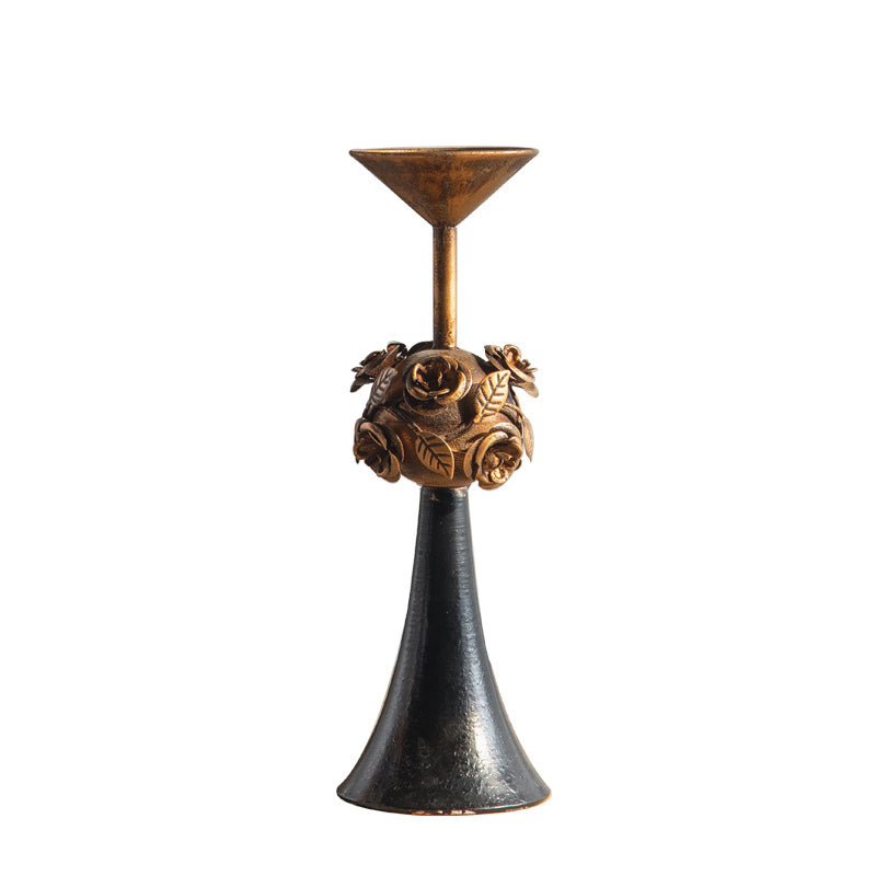 Traditional French Carved Decorative Aromatherapy Iron Wood Candlestick 1 - Tier For Living Room