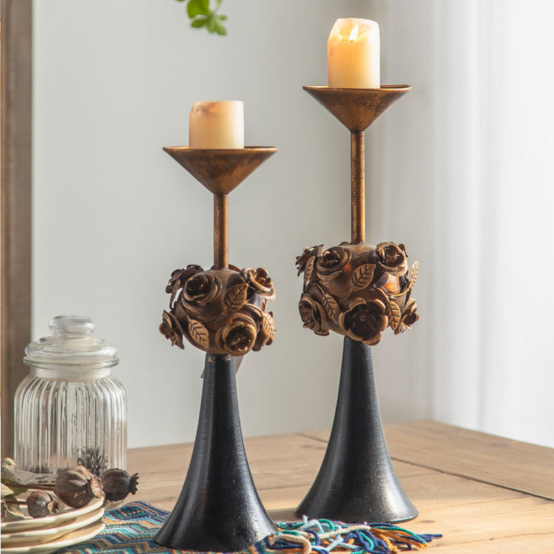 Traditional French Carved Decorative Aromatherapy Iron Wood Candlestick 1 - Tier For Living Room