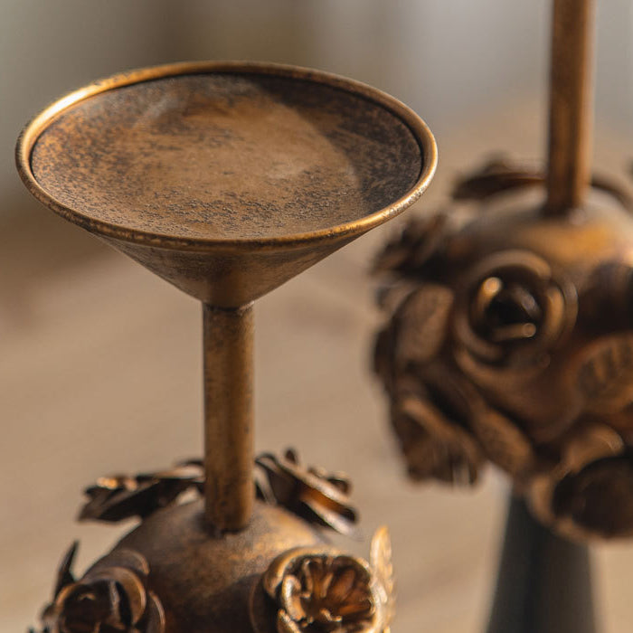 Traditional French Carved Decorative Aromatherapy Iron Wood Candlestick 1 - Tier For Living Room