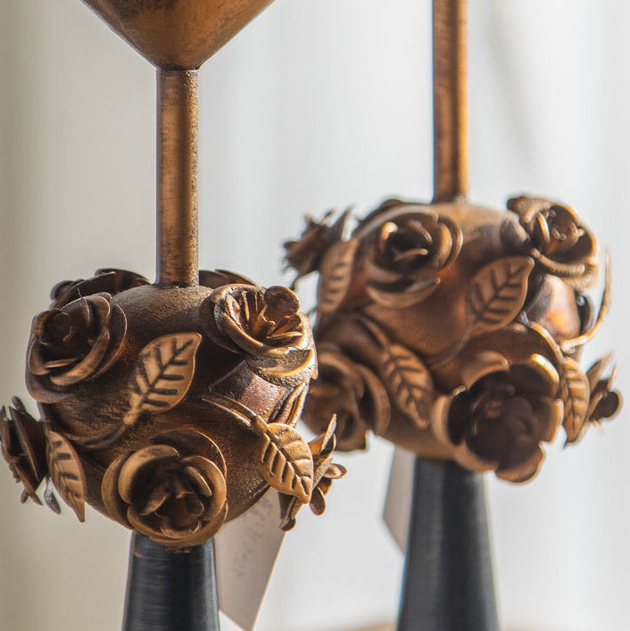 Traditional French Carved Decorative Aromatherapy Iron Wood Candlestick 1 - Tier For Living Room