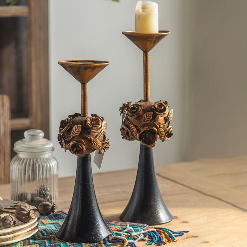 Traditional French Carved Decorative Aromatherapy Iron Wood Candlestick 1 - Tier For Living Room
