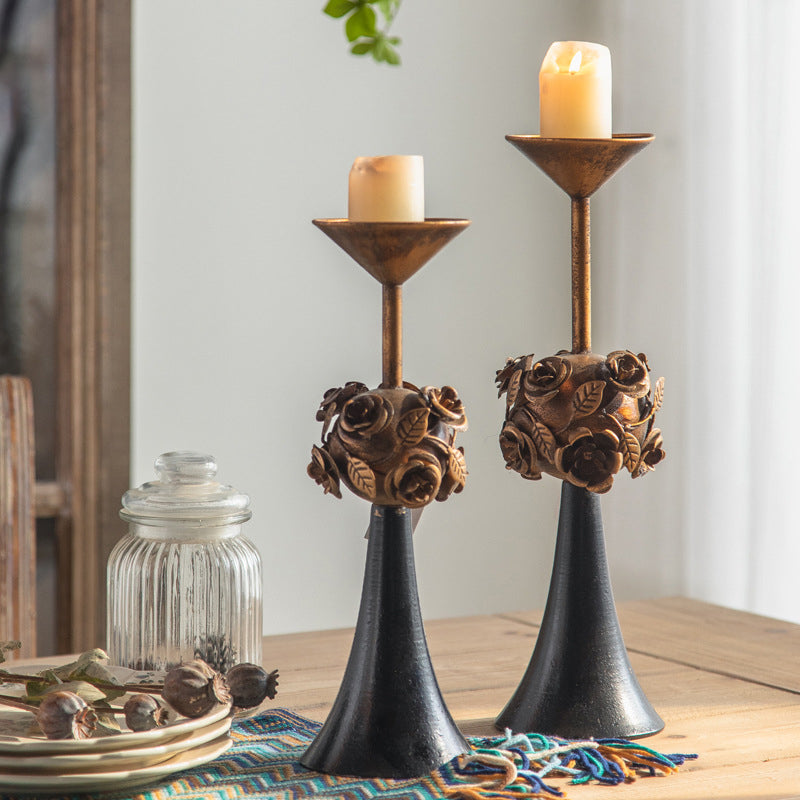Traditional French Carved Decorative Aromatherapy Iron Wood Candlestick 1 - Tier For Living Room