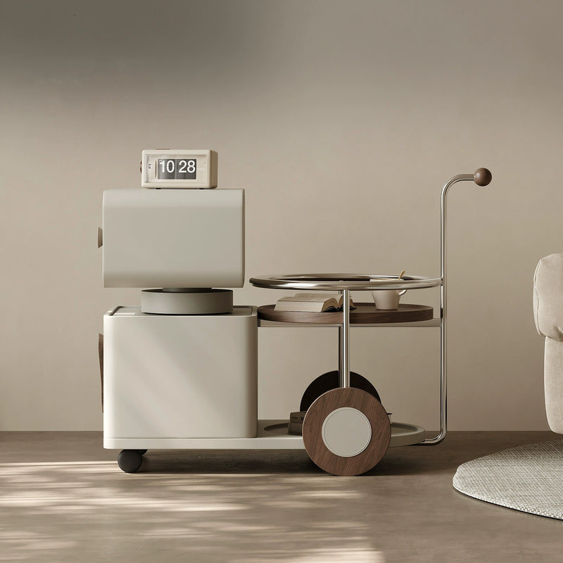 Contemporary Creative Robot Rotatable Walnut Artificial Board Stainless Steel Aluminum Alloy Side Table 2 - Drawer For Living Room