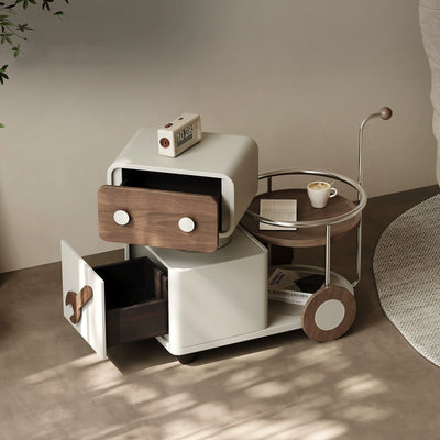 Contemporary Creative Robot Rotatable Walnut Artificial Board Stainless Steel Aluminum Alloy Side Table 2 - Drawer For Living Room
