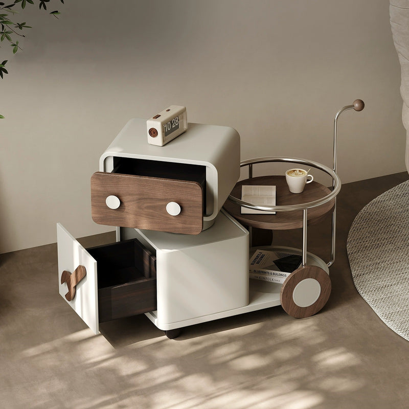 Contemporary Creative Robot Rotatable Walnut Artificial Board Stainless Steel Aluminum Alloy Side Table 2 - Drawer For Living Room