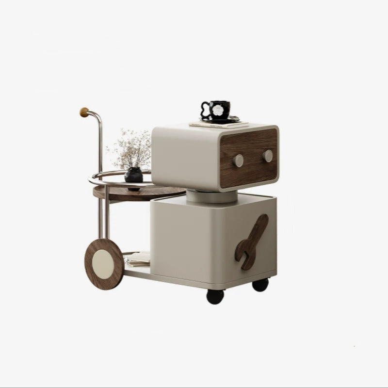 Contemporary Creative Robot Rotatable Walnut Artificial Board Stainless Steel Aluminum Alloy Side Table 2 - Drawer For Living Room