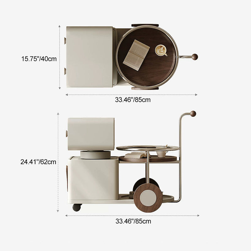 Contemporary Creative Robot Rotatable Walnut Artificial Board Stainless Steel Aluminum Alloy Side Table 2 - Drawer For Living Room