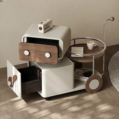 Contemporary Creative Robot Rotatable Walnut Artificial Board Stainless Steel Aluminum Alloy Side Table 2 - Drawer For Living Room