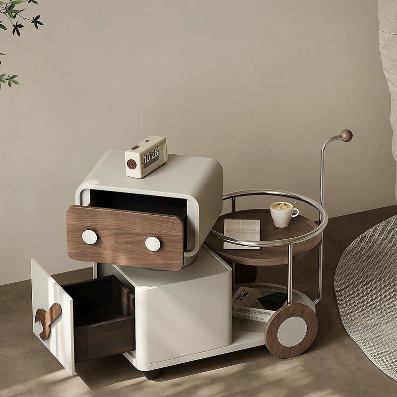 Contemporary Creative Robot Rotatable Walnut Artificial Board Stainless Steel Aluminum Alloy Side Table 2 - Drawer For Living Room