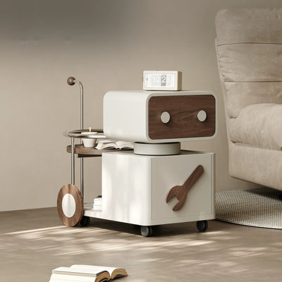 Contemporary Creative Robot Rotatable Walnut Artificial Board Stainless Steel Aluminum Alloy Side Table 2 - Drawer For Living Room