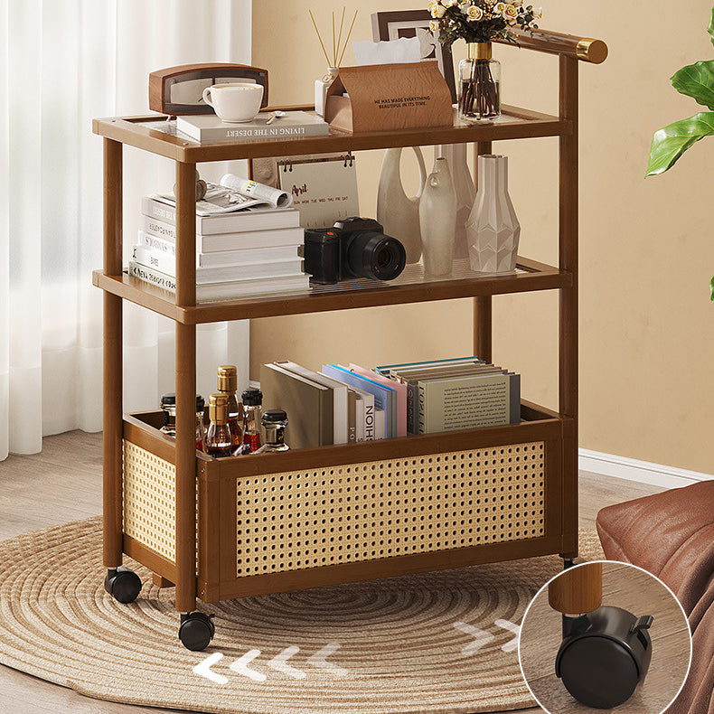 Contemporary Simplicity Rectangle Density Board Bamboo Acrylic Rattan Side Table 2/3 - Tier For Living Room