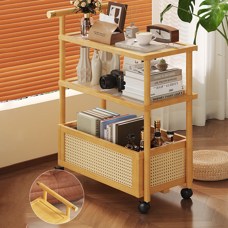 Contemporary Simplicity Rectangle Density Board Bamboo Acrylic Rattan Side Table 2/3 - Tier For Living Room